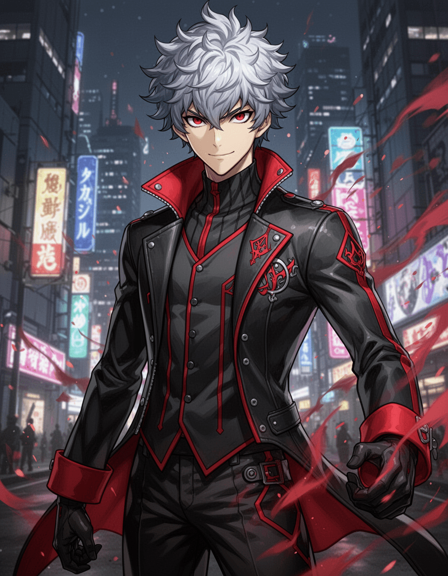 ren amamiya, donning the iconic persona 5 joker outfit, stands confidently, the sleek black jacket with its red accents and stylized detailing a testament to his rebellious persona, his eyes gleaming with determination as he embodies the leader of the phantom thieves, his sharp jawline and distinctive hairstyle a perfect match for the charismatic hero, exuding an aura of fearless defiance and unwavering conviction, with the joker outfit's intricate design and bold colors accentuating his dynamic presence, as the embodiment of ren amamiya, the hero who challenges the darkness and fights for justice.