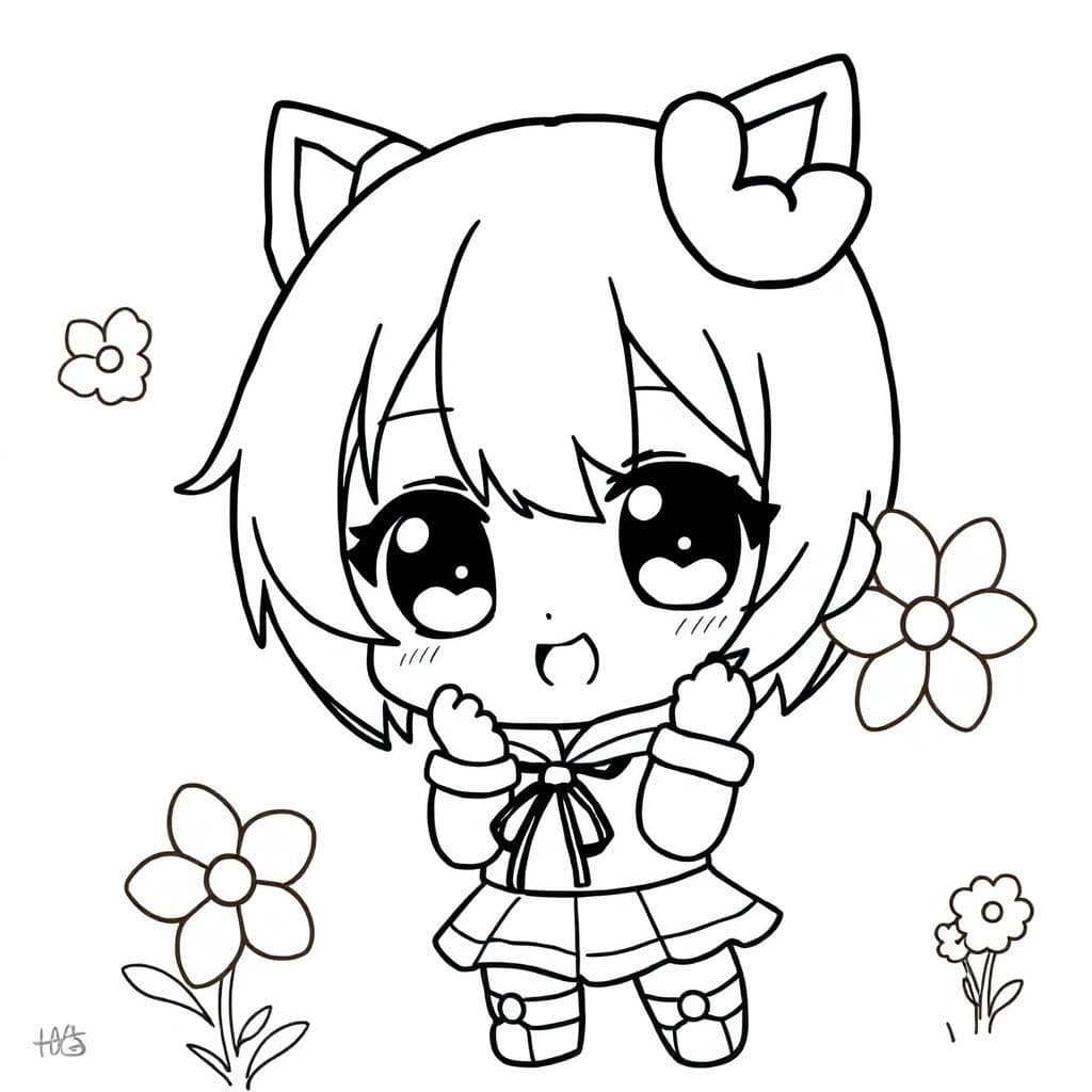 Chibi anime character coloring page 