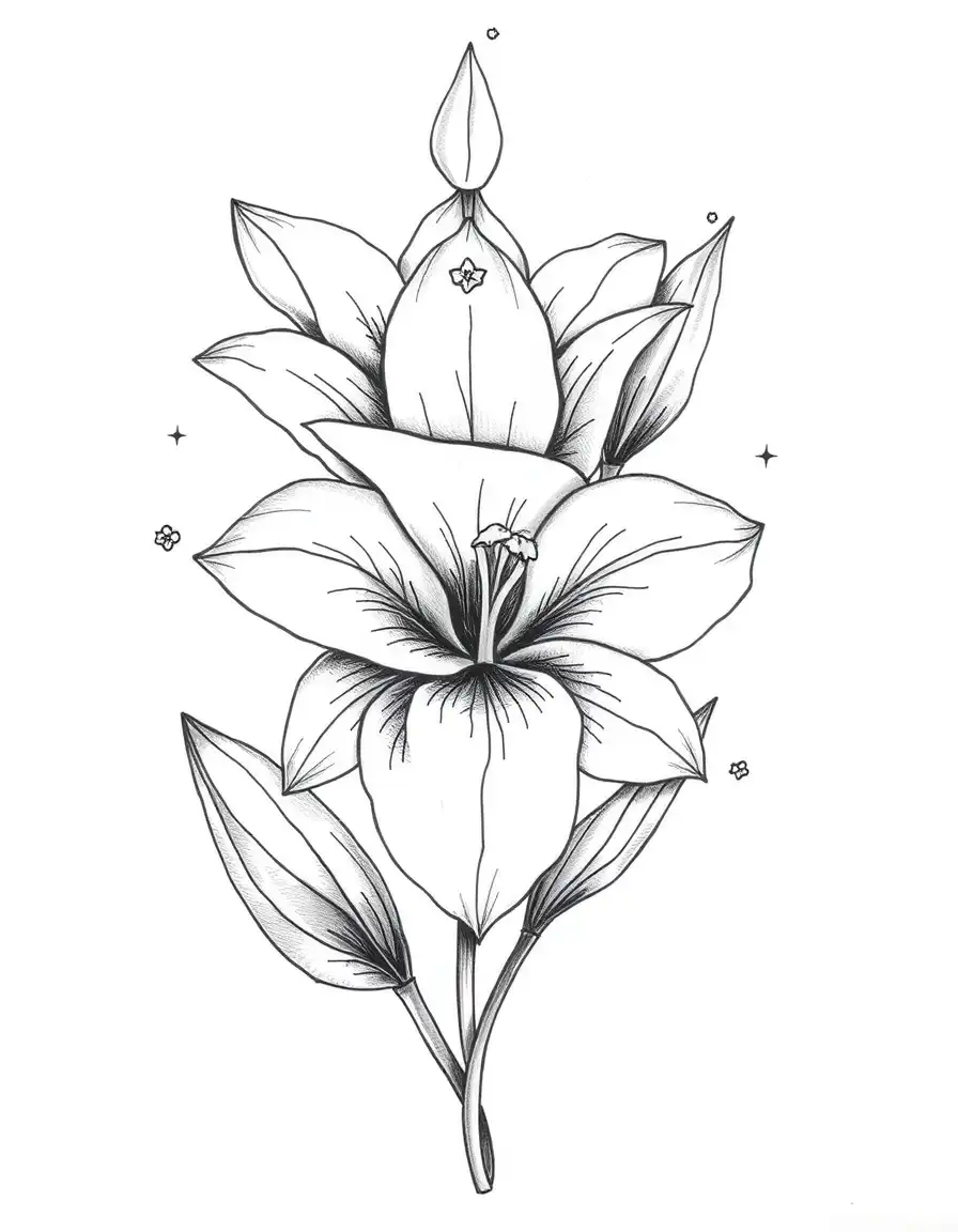 Draw me a tattoo design for December birth flowerand flower and a narcissist flower entwined 