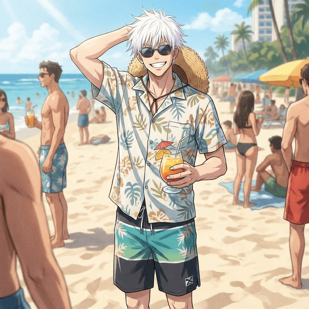 Gojo Satoru wearing beach outfit