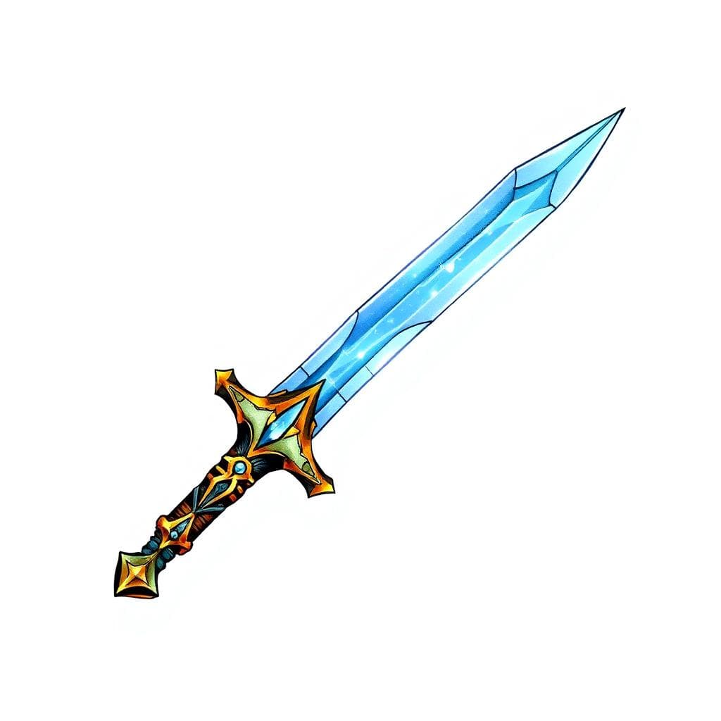 a magical dagger like solo leveling, white background, drawing like heroquest design