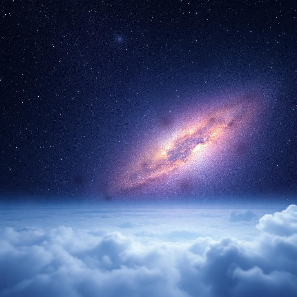 Cosmic starfield deep, Infinite universe crossroads, Mind-bending glow, Rich deep space, Wispy clouds