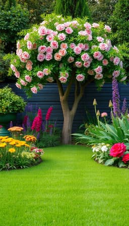Beautiful looking garden view 3 and green grass and flower Amazing garden middle of and floral design and leafy flower tree