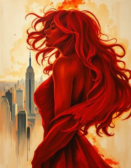 a woman's silhouette merging with an urban skyline, flemish baroque style with exuberant dynamism, swirling diagonal composition, billowing drapery and muscular energy, warm rich saturated palette of glowing flesh tones, deep crimson, golden highlights and luminous sky blues, fluid confident brushwork with smooth glazes on flesh, thick impasto highlights and loose scumbling background, expressive sketch lines and graphite texture softened by baroque brushstrokes, minimalist negative space balanced by opulent color, tranquil yet atmosphere.
