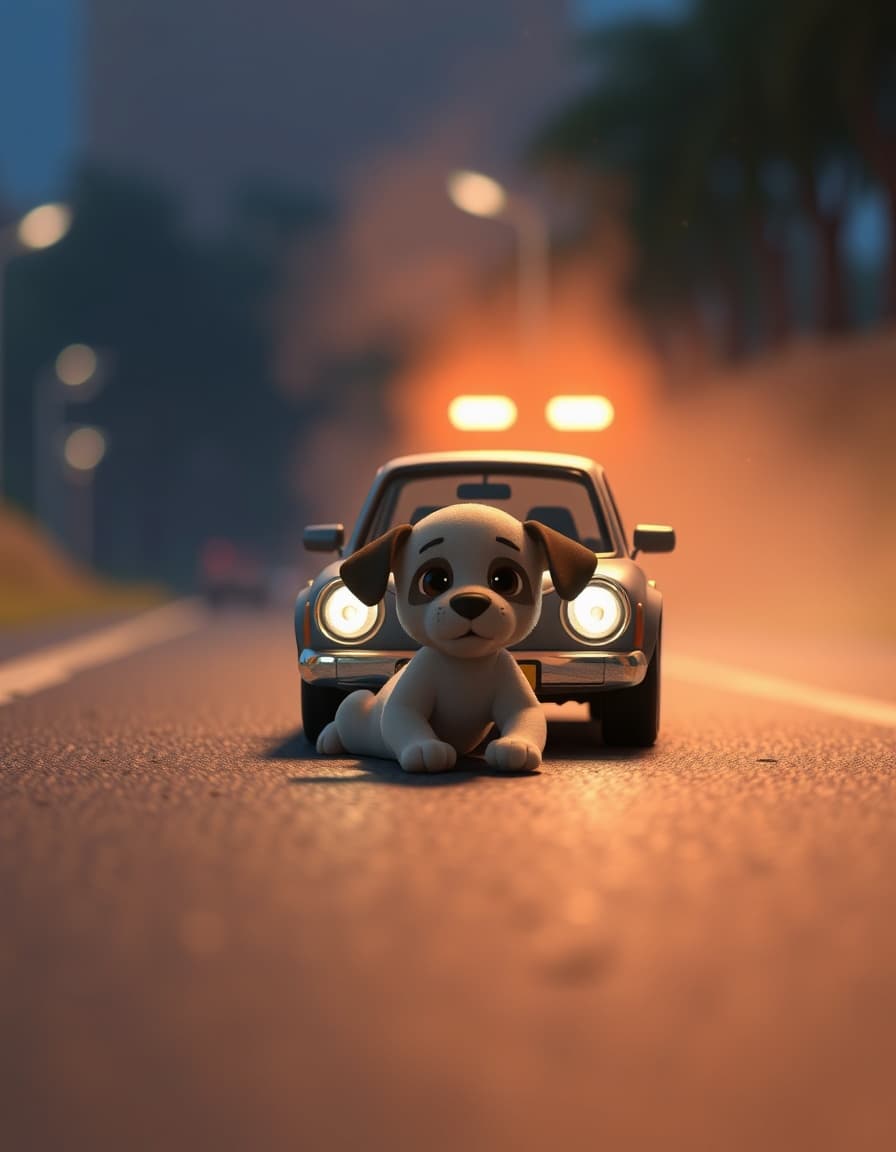 Style: 3D anime, Pixar style, Disney style
Quality: ultra detailed, 4K
Render: cinematic 3D render
Lighting: soft cinematic lighting
Aspect ratio: 9:16 vertical
Camera: smooth movement, slow motion
Mood: emotional, cinematic, storytelling
Characters: cute 3D anime characters3D anime cinematic road accident scene, small 3D anime car suddenly stopped, cute 3D anime puppy injured on road, dust particles in air, slow motion, dramatic cinematic lighting, emotional atmosphere, smooth camera zoom, Pixar style, ultra detailed 3D render, 4K