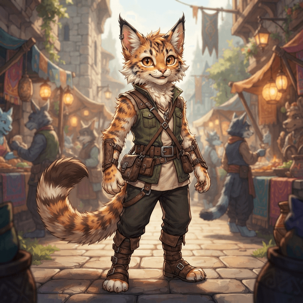 an anthro cat fursona with detailed fur markings and expressive eyes, full body