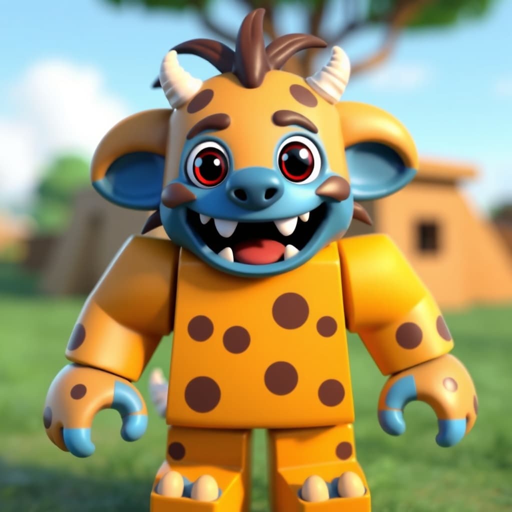 Create a unique animated Cute kid"Monster" Monster Roblox "blue" character  a playful expression, in the game Roblox brick style of a  African animal simulator.