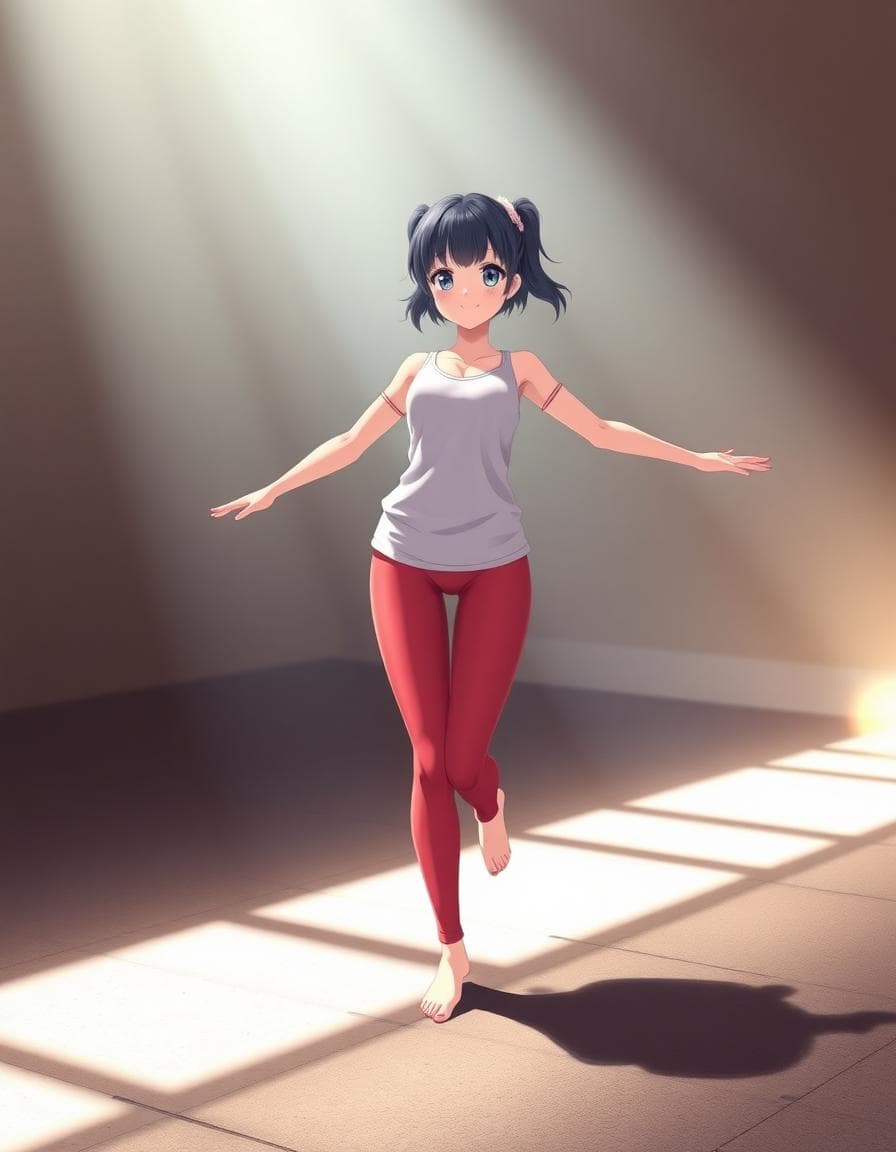 (beautiful cute anime) ,(realistic, subsurface scattering, front view,tight clothes:1.6), (anime art of woman , ,cute happy symmetrical face:1.2), (masterpiece, 4k, best quality, anime artabsolute masterpiece),(barefoot standing wiwith spreaded legs and open arms)