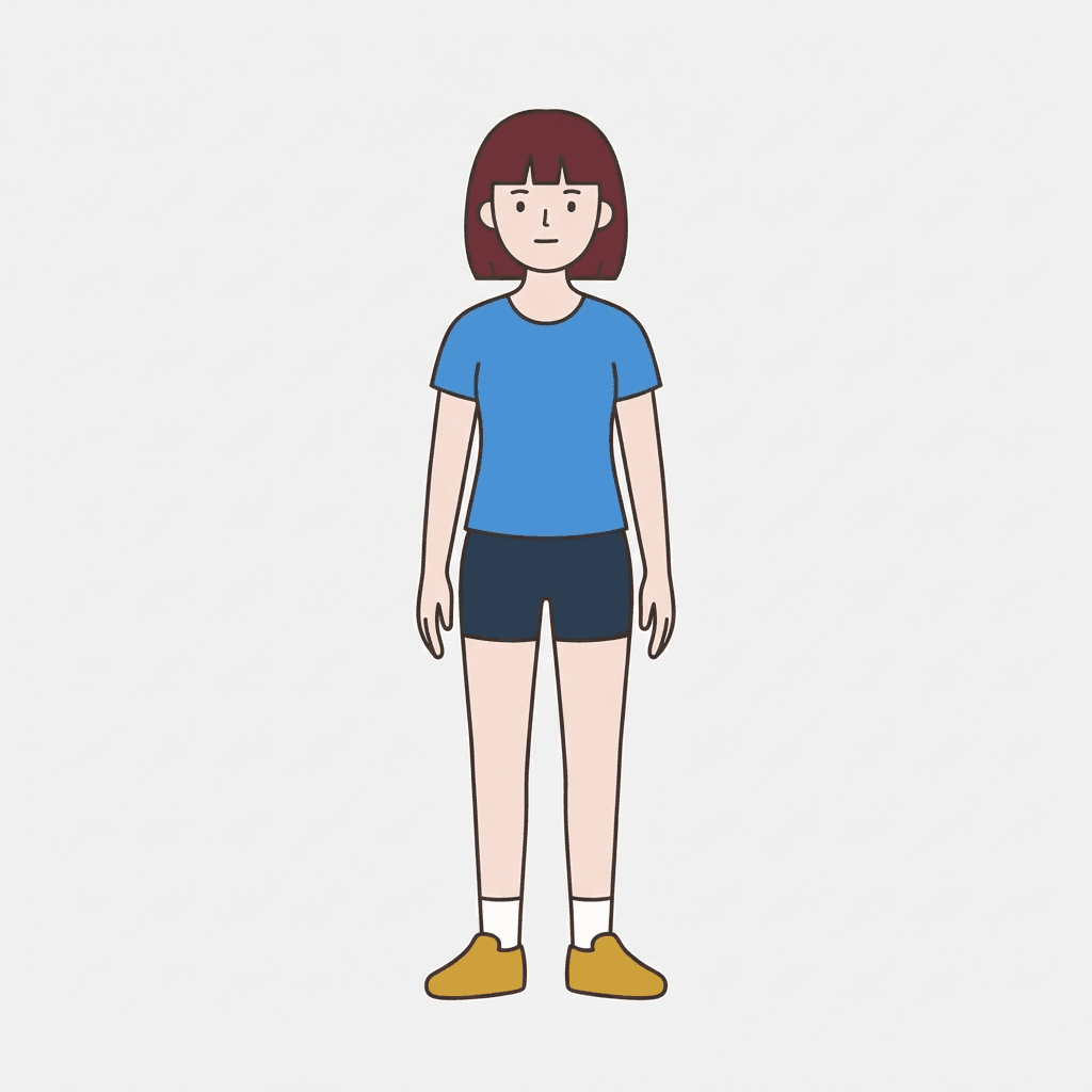 a clean simple character base pose, flat colors, minimal detail, drawing base style, different color scheme