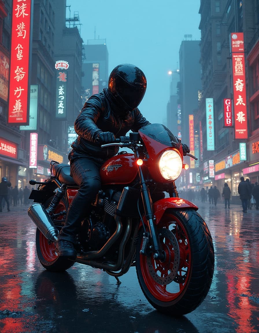 akira anime style city avatar cyberpunk on motorcyle 