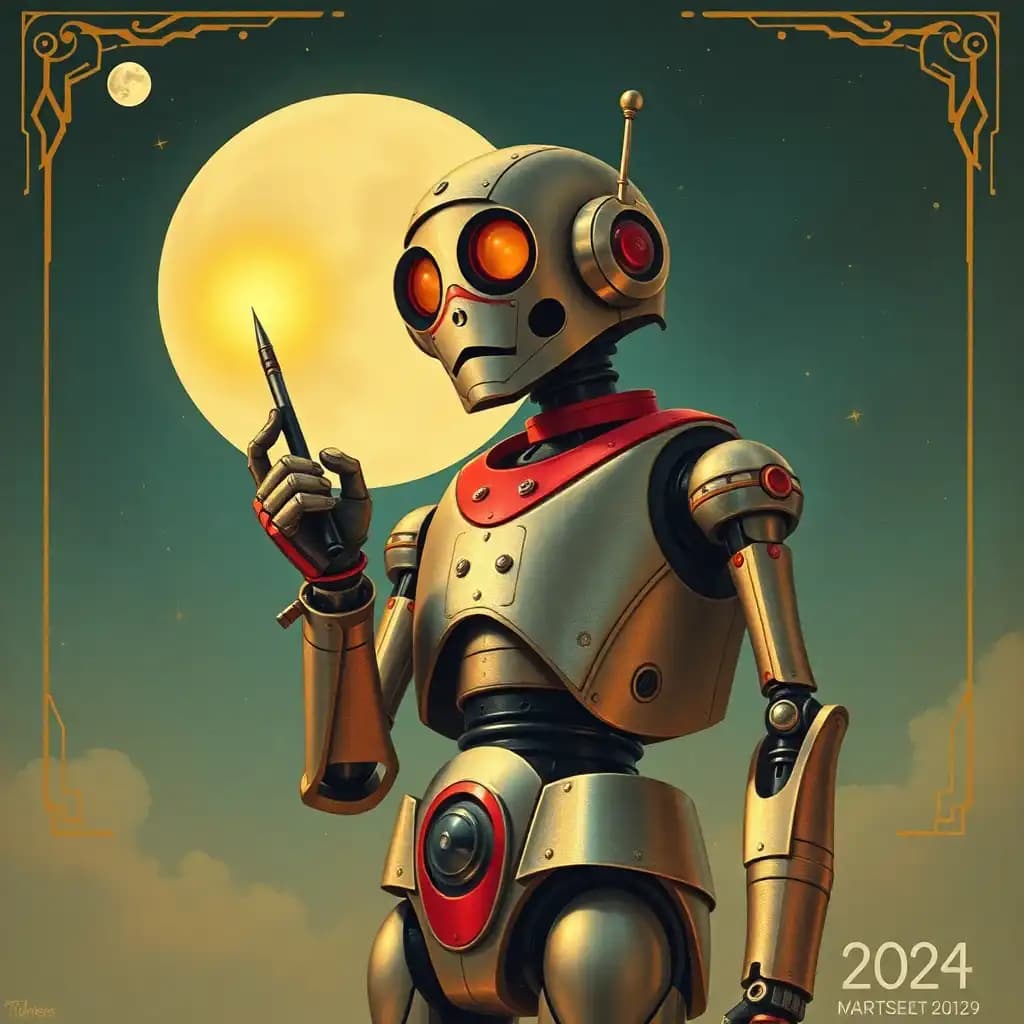 art nouveau poster. a robot painter