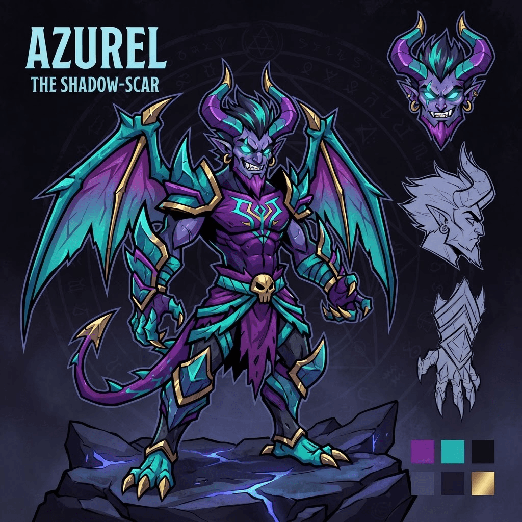 a stylized cartoon demon character base with sharp angular shapes and a bold red and black palette, different color scheme