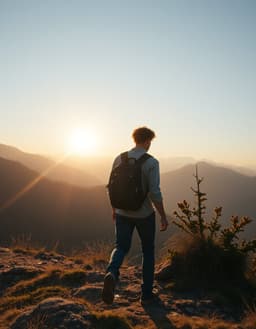 Act like a professional cinematographer, travel filmmaker, and vlog director with 11+ years of experience. Using the provided person/reference, create a realistic cinematic travel vlog. Keep the person's appearance, clothing, and identity consistent throughout all scenes. Make the footage look naturally filmed by a professional camera crew, not AI-generated. SCENE 1 — 8 seconds: Show the person walking naturally through beautiful mountain scenery. Start with a wide establishing shot showing the mountains and environment, then smoothly move into a rear tracking shot following the person. Use beautiful morning sunlight, natural shadows, realistic wind movement, and cinematic depth of field. SCENE 2 — 8 seconds: Show the person continuing the mountain walk from different vlog-style camera angles: side tracking shot, front-facing walking shot, and a low-angle cinematic shot. Add natural body movement, realistic footsteps, subtle camera shake, sunlight passing through the environment, and beautiful landscape details. Make it feel like a professionally filmed travel vlog. SCENE 3 — 8 seconds: Create an emotional golden-hour-to-evening sequence. Show the person stopping at a beautiful viewpoint and looking toward the mountains. Slowly push the camera toward the person, then reveal the wide landscape behind them. Use warm sunset light, soft evening tones, natural wind, cinematic bokeh, and an emotional peaceful atmosphere. End with a beautiful wide hero shot of the person and mountains. Use professional composition, realistic human movement, natural facial expressions, smooth camera transitions, cinematic color grading, realistic lighting, ambient environmental sound, and emotional storytelling. Vertical 9:16, exactly 8 seconds per scene, premium travel-vlog quality.