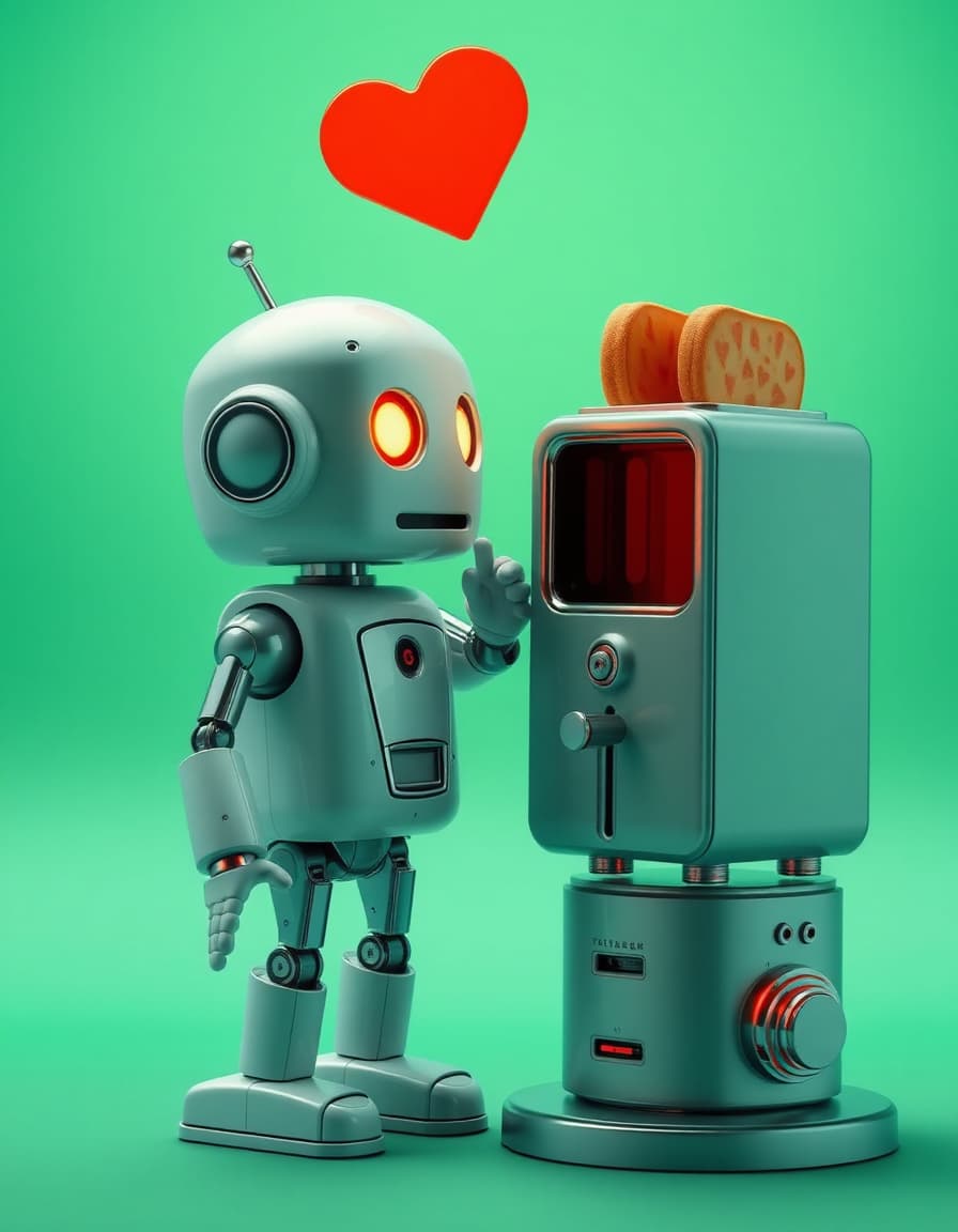 Humanoid Robot android in love with a toaster
