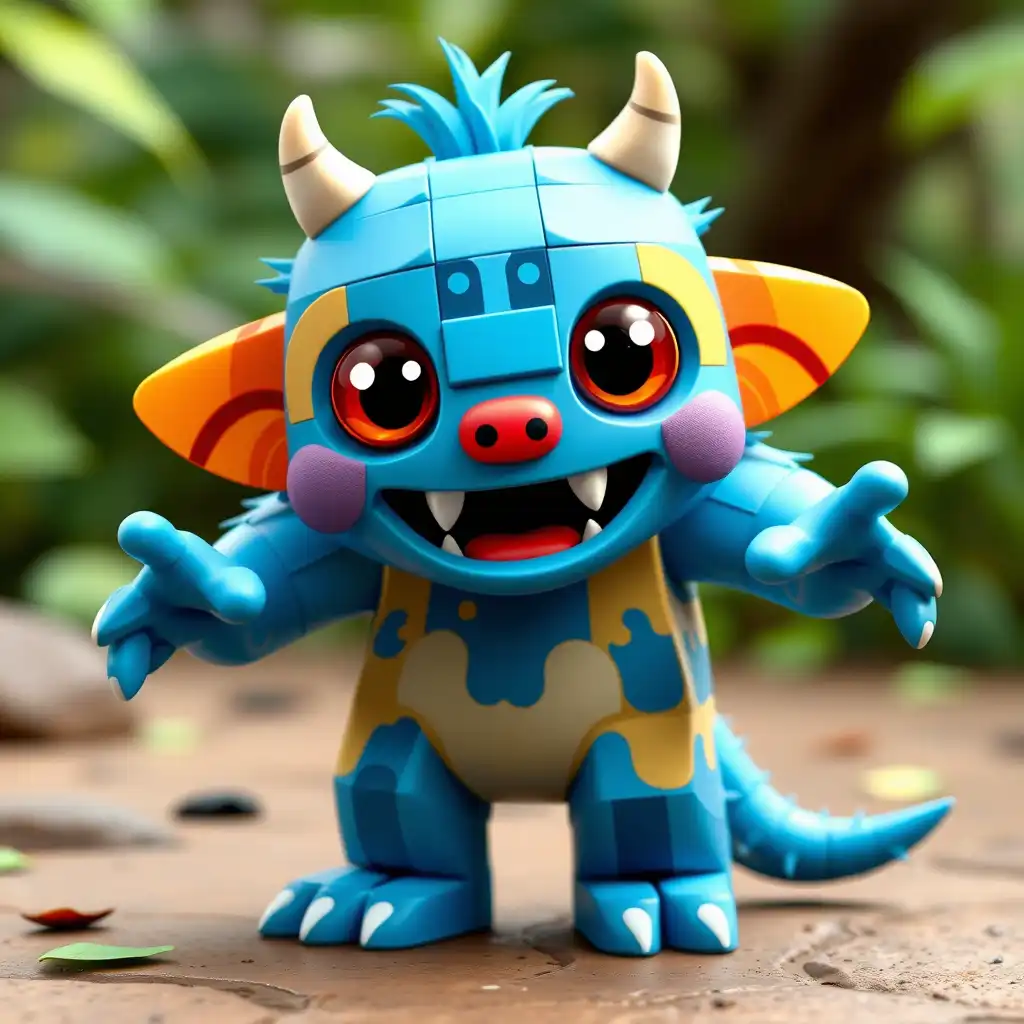 Create a unique animated Cute kid"Monster" Monster Roblox "blue" character  a playful expression, in the game Roblox brick style of a  African animal simulator.