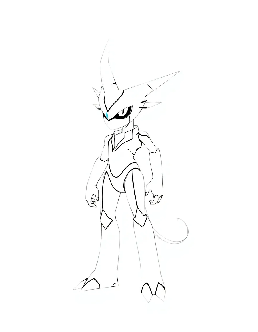 a digimon in minimalist line art. the subject is defined as human/humanoid.

- subject: digimon 
- defined as: human/humanoid
- setting: (inferred) "a futuristic city"
- style: "anime-style"
- filtered: we discard the description of the details of the original digimon and focus solely on the characteristics of the minimalist line style.

an anime-style digimon in simplistic, modern black and white minimalist line art. the digimon's figure is outlined with smooth, flowing lines. the cityscape behind the digimon features clean, sparse lines and a subtle monochromatic palette with the focus on its form and essence.