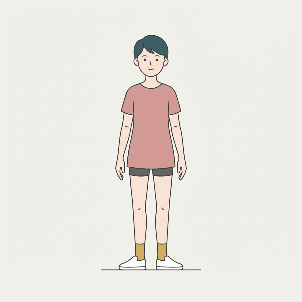 a clean female character base pose, flat colors, minimal detail, drawing base style, different color scheme