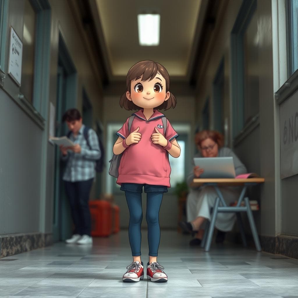 "style":"ground-realism amateur instagram photography"
---
"character1":"girl",
"character1 age":"16yo",
"character1 place":"european school",
"character1 facial expression":"silly",
"character1 mouth":"full puffy lips",
"character1 pose":"arched belly, straight legs",
"character1 vibe":"fascination",
"character1 camera":"third fourth, sideway0s "
---
"character2":"npc teacher"
"character2 action": "reading"
"character2 body":"obese, unkept, unwashed"