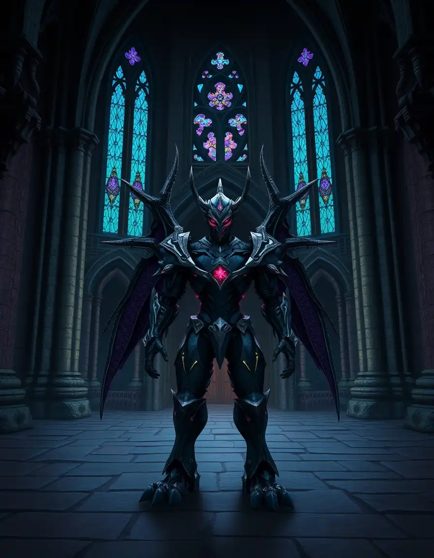step 1 deconstruction:
- subject: a digimon
- defined as: human/humanoid
- setting: (inferred) a dark, mysterious place with gothic architecture (filtered)
- style: (original) digimon-style
- filtered subject: no body descriptions to remove
- removed poetic language: n/a
- removed conflicting elements: 

step 2 reconstruction:
- use original subject (absolute priority): a digimon
- preserve original style (critical): digimon-style
- add clothing (conditionally): a digimon wearing armor inspired by gothic motifs
- apply all remixes: a digimon stands in front of a grand, pointed-arched entrance. tall, slender stained glass windows with a deep blue and purple hue illuminate the scene, symbolizing the mysterious power of the digimon. 
- combine simply: in the heart of a dark, mysterious castle with intricate stonework, a digimon wears armor inspired by gothic motifs, stands proudly in front of a grand, pointed-arched entrance.