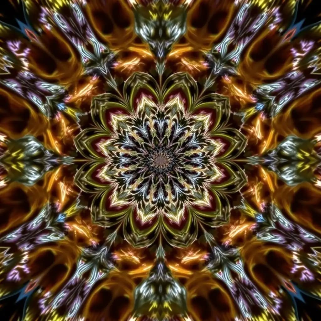 A mesmerizing, fractal-inspired figure emerges from a swirling, kaleidoscopic maelstrom of shapes and patterns, set against a background that resembles a digital mosaic. Intricate geometric forms intertwine, creating a symphony of angles and colors that pulse and shift like a living, breathing entity, drawing the viewer into an endless labyrinth of mathematical beauty.