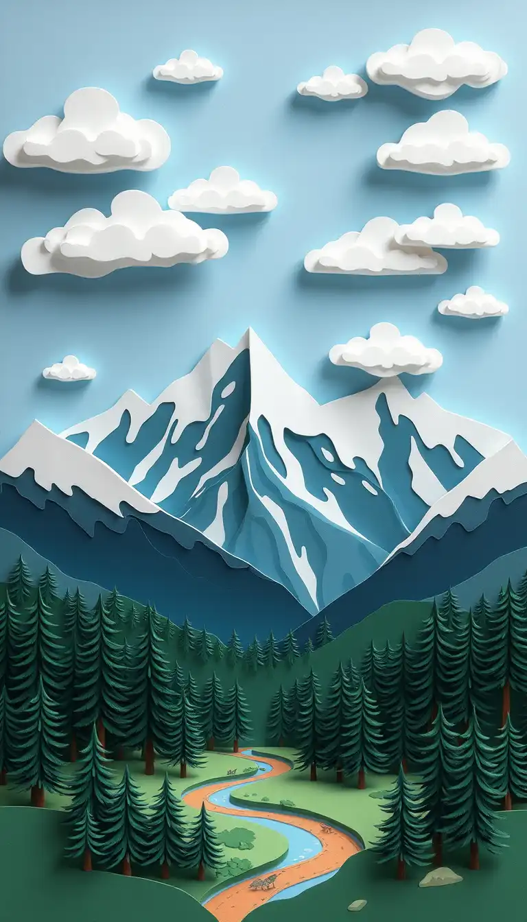 Scenic Nature3D Paper Art Mountain & Forest Landscapes | Tranquil Aesthetic