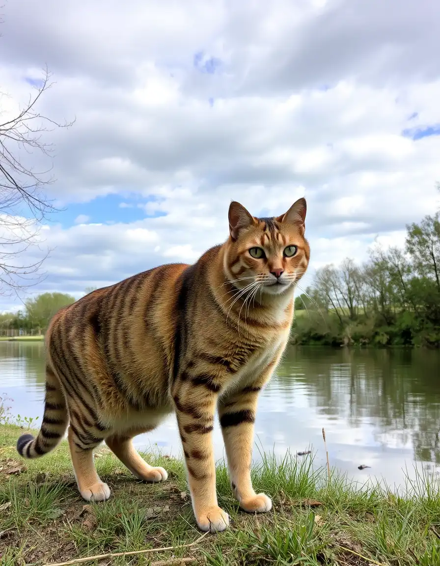 A catA cat standing by the riverbank 