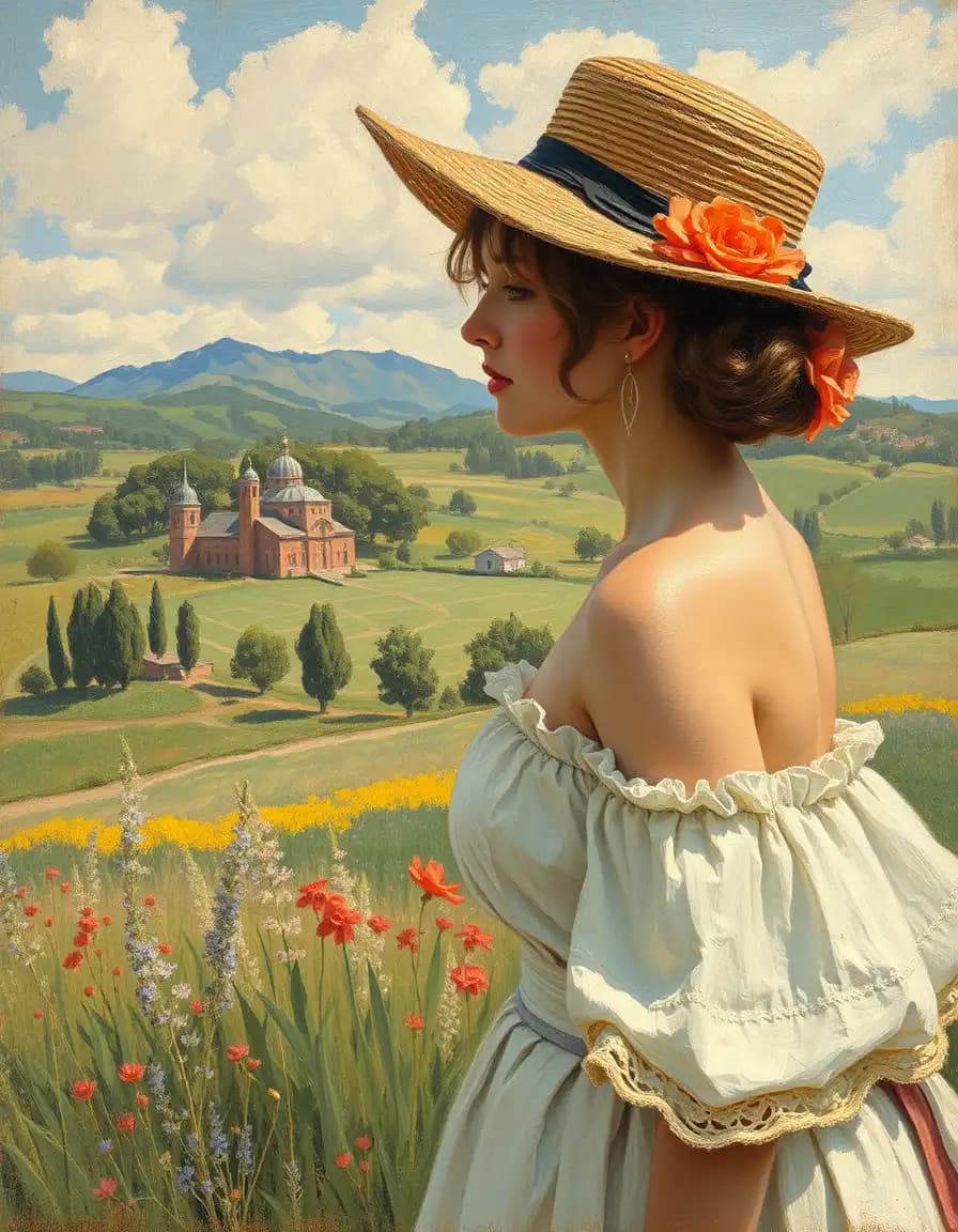 A art landscape and a woman Renoir style