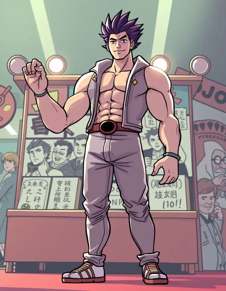 i man stand front of his Jojo's japanese cartoon stand