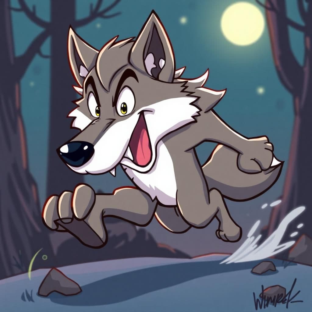 cartoon, wolf runing
