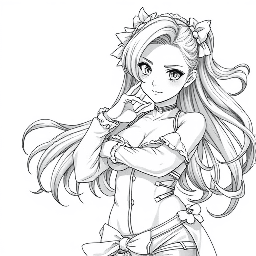 detailed anime style for coloring book girl dynamic pose pinup