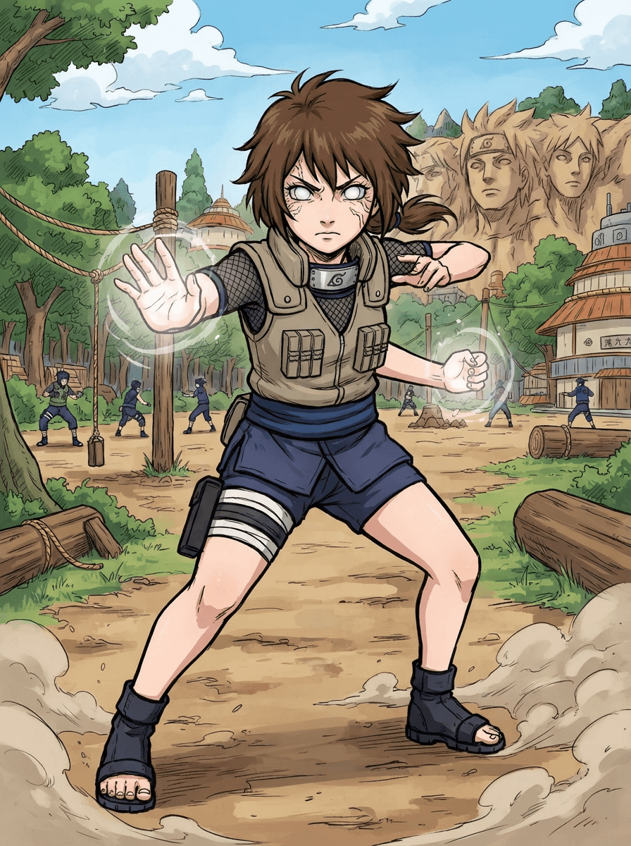 Make me Naruto OC Brown Hair Shorty have byakugan and in thirs style