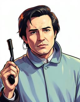 Redraw the person in the reference image as a character portrait of male, them, fully clothed, in the style of DDLC, faithful to its official art style, vivid saturated colors, head and shoulders, facing forward, plain flat white background. Keep their face, hairstyle and distinguishing features clearly recognisable as the same person.