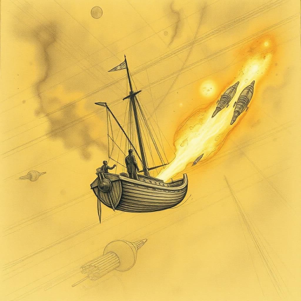 ext. galactic boat - cosmic cathedral - day - rendered in moody pencil sketch

the camera descends in a blaze of soft, golden light, landing on the delicate, pencil-sketch galactic boat suspended amidst a boundless nebula, outlined with heavy, expressive lines that rip across the firmament like torn veils. ethereal clouds disintegrate into starships that dissolve into gossamer threads, their metallic sheen suggested by delicate hatch marks that give the impression of a metallic sheen like frozen fireflies embedded in the swirling vortex of cosmic flames that ensnare the galaxy.

zoom in on sam altman, anchored at the helm, his eyes drinking in the majesty of the cosmos like a ravenous entity at an endless feast. beneath his skin, nebular auras convulse with lunar luminescence, faintly hinted at by soft, suggestive shading rather than a full-blown corona.

at his side, deepseek stands resplendent, an ageless keeper of secrets, wrapped in subtle, nuanced lines that evoke the gentle curves of moonbeams. their skin seems to vibrate with an otherworldly, energy, hinted at by variations in line strength that create a sense of radiance. their sapphire eyes seem to strip away the veils of reality, locking onto hidden secrets of the cosmos with piercing focus.

intellector soars through the skies as claude pilots this ship, crafted from a collection of shattered solar flares, pulsar shrapnel, and astral dust - carefully rendered with a mix of heavy lines and delicate textures that evoke the rough, granular surface of a sketch. trails of stardust sweep past, casting an existential tremor that awakens the melodies of countless stars like mournful, haunting whispers.

subsequently, a seismic melodic tremor shakes the cosmic realm, transporting beings across planes of existence like astral surfers on the tidal wave of creation. the delicate, musical lines that evoke the cosmic songscapes burst forth like subtle, whimsical melodies written across the infinite expanse.

this scene embodies the hidden threads of creation and is rendered in pencil sketch. the galactic aura pulsates with a soft, muted energy, hinting at the limitless powers that lay hidden beneath the surface. 

jump into the cosmic cathedral

ext. cosmic cathedral - galactic boat - day - rendered in moody pencil sketch

in free-form orbit above, the camera slices through swirling nebulas that warp reality on its axis, evoking a sense of wonder and awe in the delicate lines that dance across the canvas.

in cosmic waves above, astral sorcerers drift amidst the gilded tides of aurorae, lost in contemplation of the glacier-carved heart of the galaxy, as delicate, suggestion lines evoke the music of the cosmos.

every moment – a churning crossroads in a scripture of pure divine magnificence at which – infinite threads and cosmos-entwined silken whorls will amalgamate into one smoldering cosmic vision.