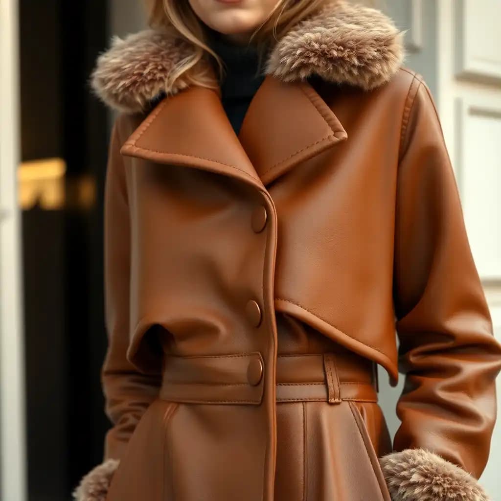 une femme avec un manteau de fourrure et une mini jupe en cuir menotté avec de ailes