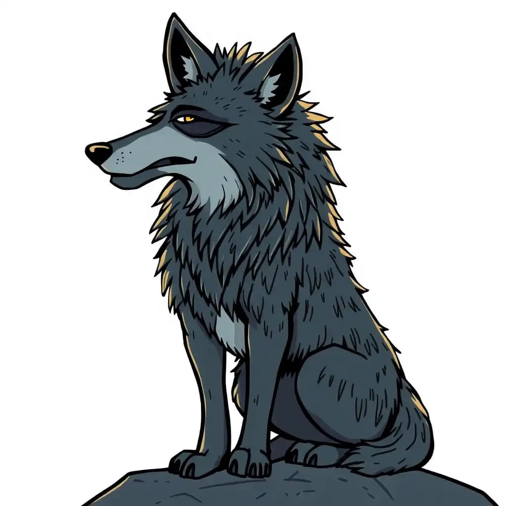 style animé grand loup très maigre et méchant en entier long museau