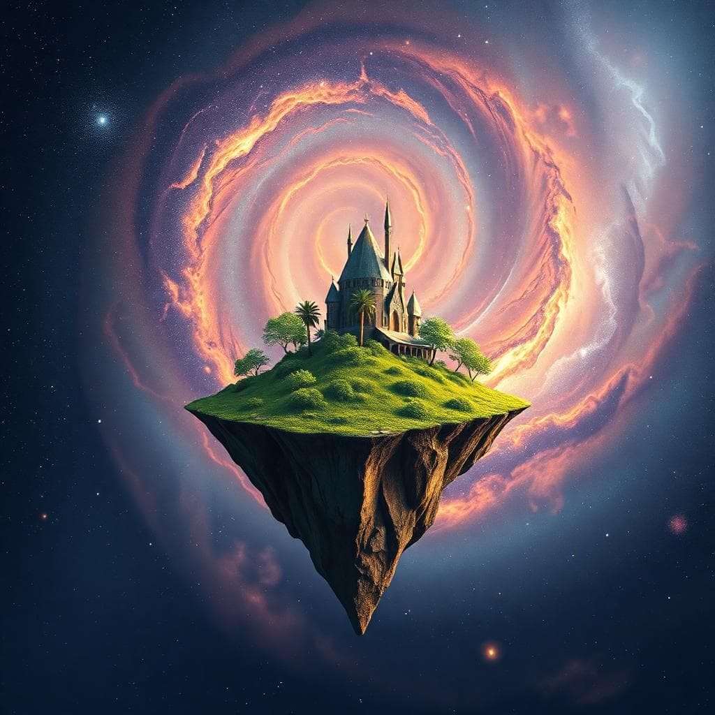 Floating island, Galaxy swirls behind