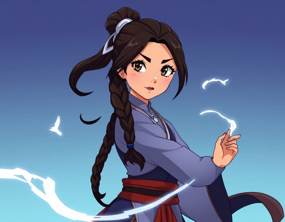 Katara avatar the last Airbender style art more realistic looking katara not human realistic anime, cartoon realistic