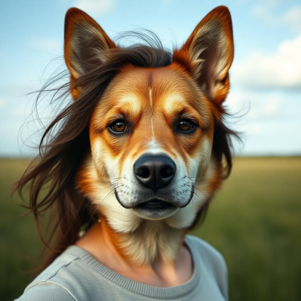 woman body tranforms into dog face as human