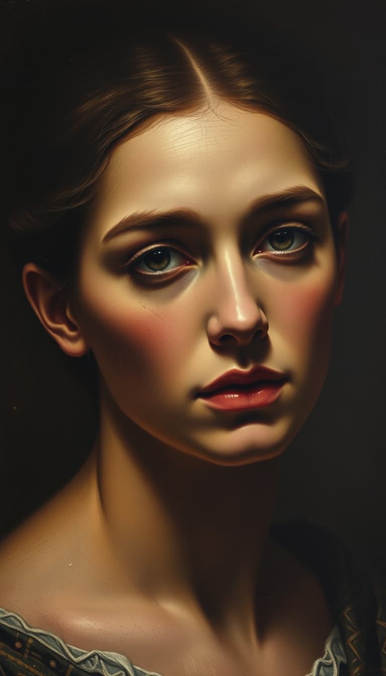 A classical renaissance style portrait painting, dramatic chiaroscuro lighting, rich textures, oil painting brush strokes visible, museum quality artwork, highly detailed canvas texture