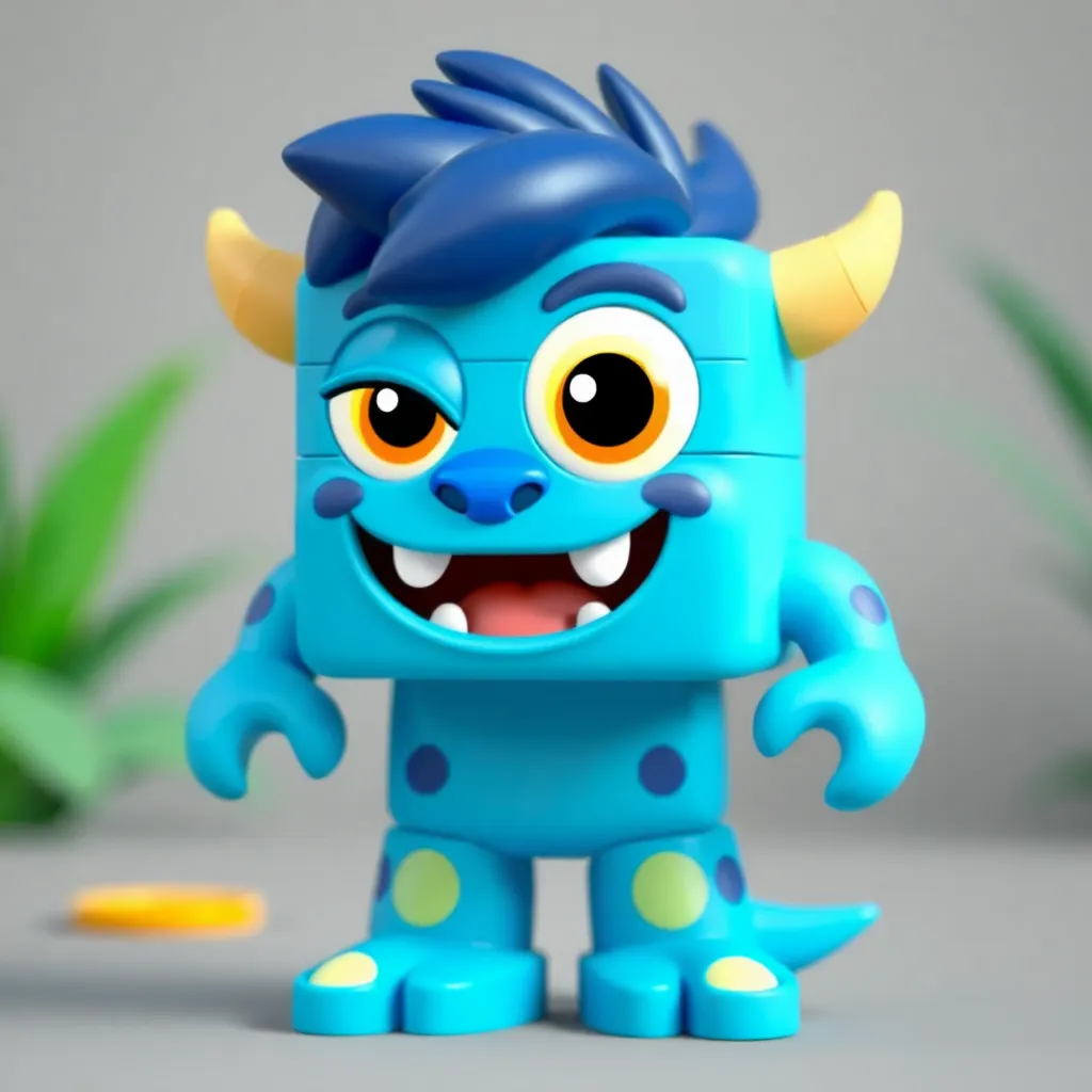 Create a unique animated Cute kid"Monster" Monster Roblox "blue" character  a playful expression, in the game Roblox brick style of a  African animal simulator.
