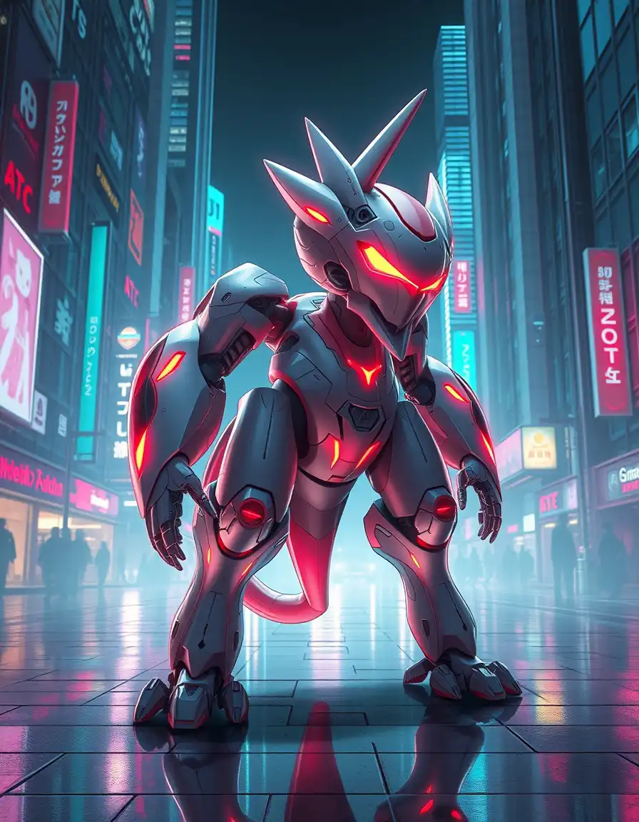 step 1: deconstruct & filter
- **subject**: "digimon"
- **defined as**: "non-human"
- **setting**: (inferred) "a futuristic world"
- **style**: "digitally-rendered, anime-style"
- filtered: no detailed body descriptions to remove. removed poetic language about "refinement, precision, and artificial perfection".

step 2: reconstruct with new theme
"a smooth and polished digimon in a futuristic cityscape. the digimon's surface, akin to high-end ceramics, glows softly in the neon-lit environment."

final output: 
"a smooth and polished digimon in a futuristic cityscape. the digimon's surface, akin to high-end ceramics, glows softly in the neon-lit environment."