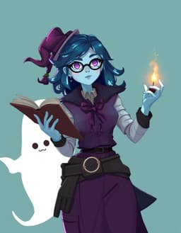 Create Dungeon Crawler Carl character. Ghost whimsical librarian women