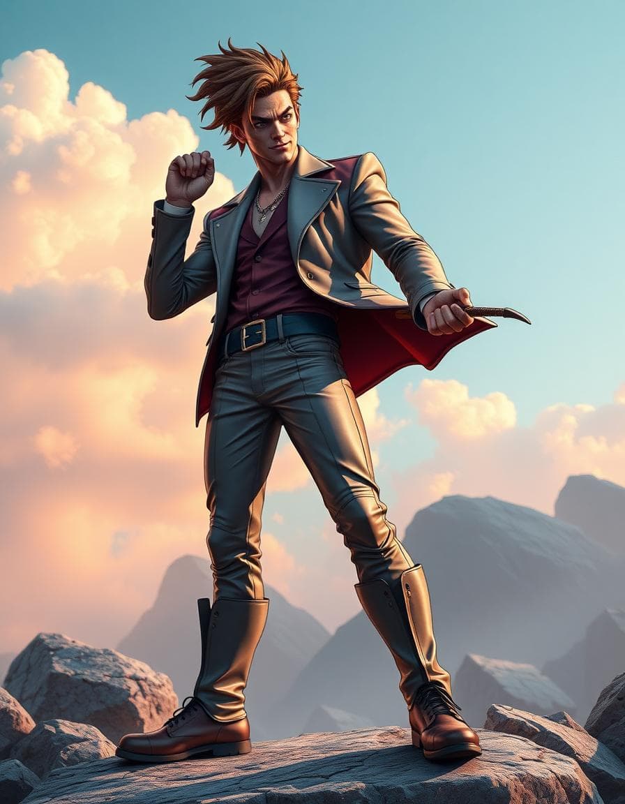 Um homem em estilo jojo bizarre adventures com um stand