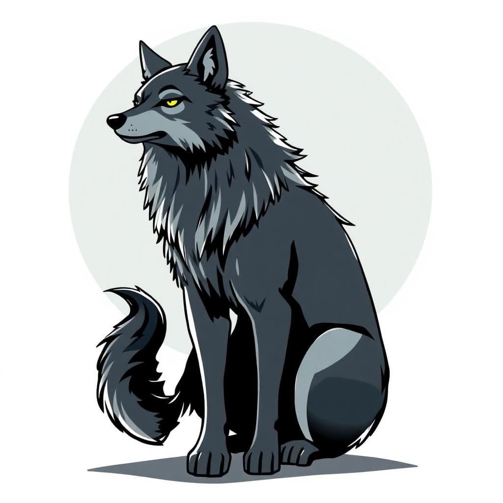 style animé grand loup très maigre et méchant en entier long museau