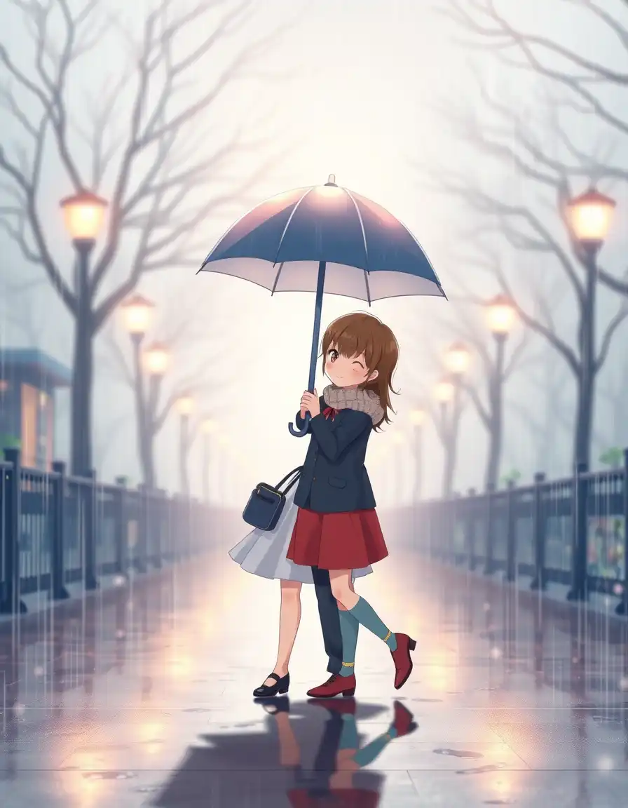 “Cute couple walking together under one umbrella in rain, romantic atmosphere, soft lights, anime love story”
3d image