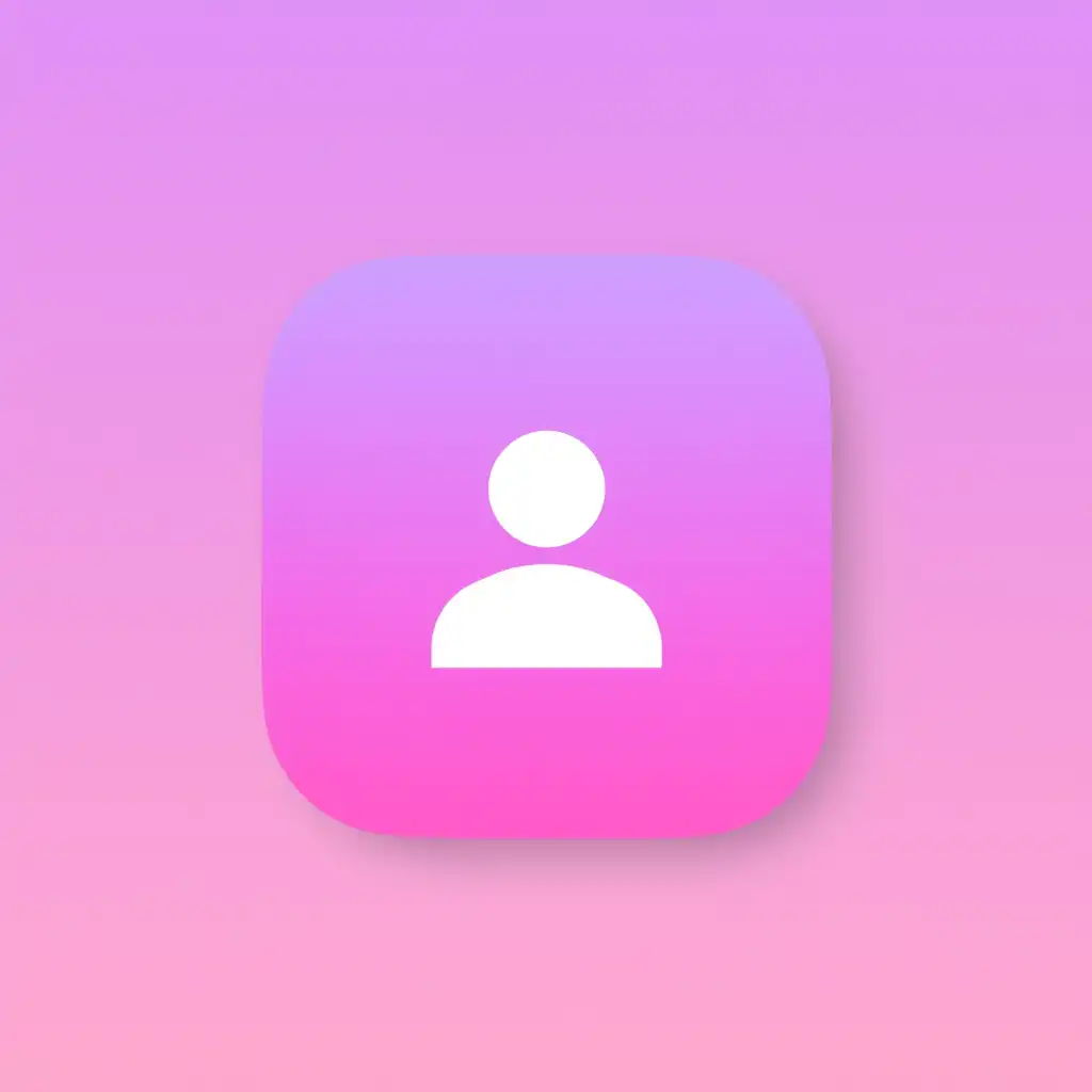 Flat pastel app icon, rounded square with lavender to pink gradient, simple white person silhouette symbol in center, minimal UI design