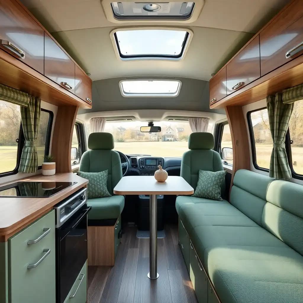 Camper interior Hymer sage green
