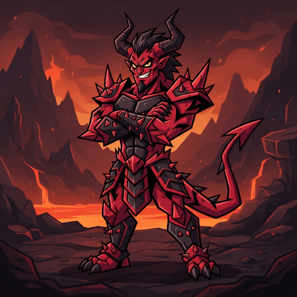 a stylized cartoon demon character base with sharp angular shapes and a bold red and black palette