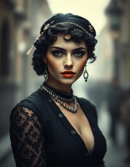 Let’s pretend my picture has been photoshopped. Work eg from Fanando
Miranda Pinterest. This picture is mixed with art and AI. it can be a lady similar to the 1920s. High fashion Lady dark eyes Background blurry artistic