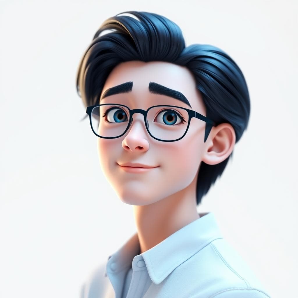 A male, portrait, blue tone, Disney Pixar studio style portrait photography, soft tone, model posing, half-length, with fine gloss, white clean background, 3D rendering, bokeh, Octane Render (OC), Blender, intellectual property style, best quality, 8K, super detailed, simple, cute